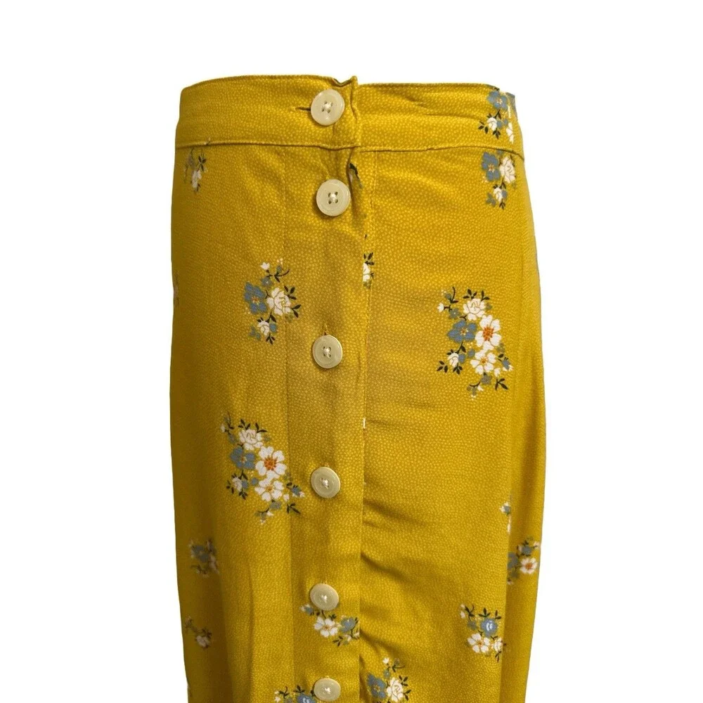 NWT Gap Women's 4 Yellow Floral Side Button Midi Skirt NEW